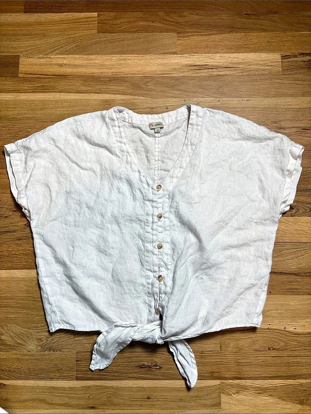 Cremieux White 100% Linen Tie Front Button Down Top White Linen Tie-Front Button